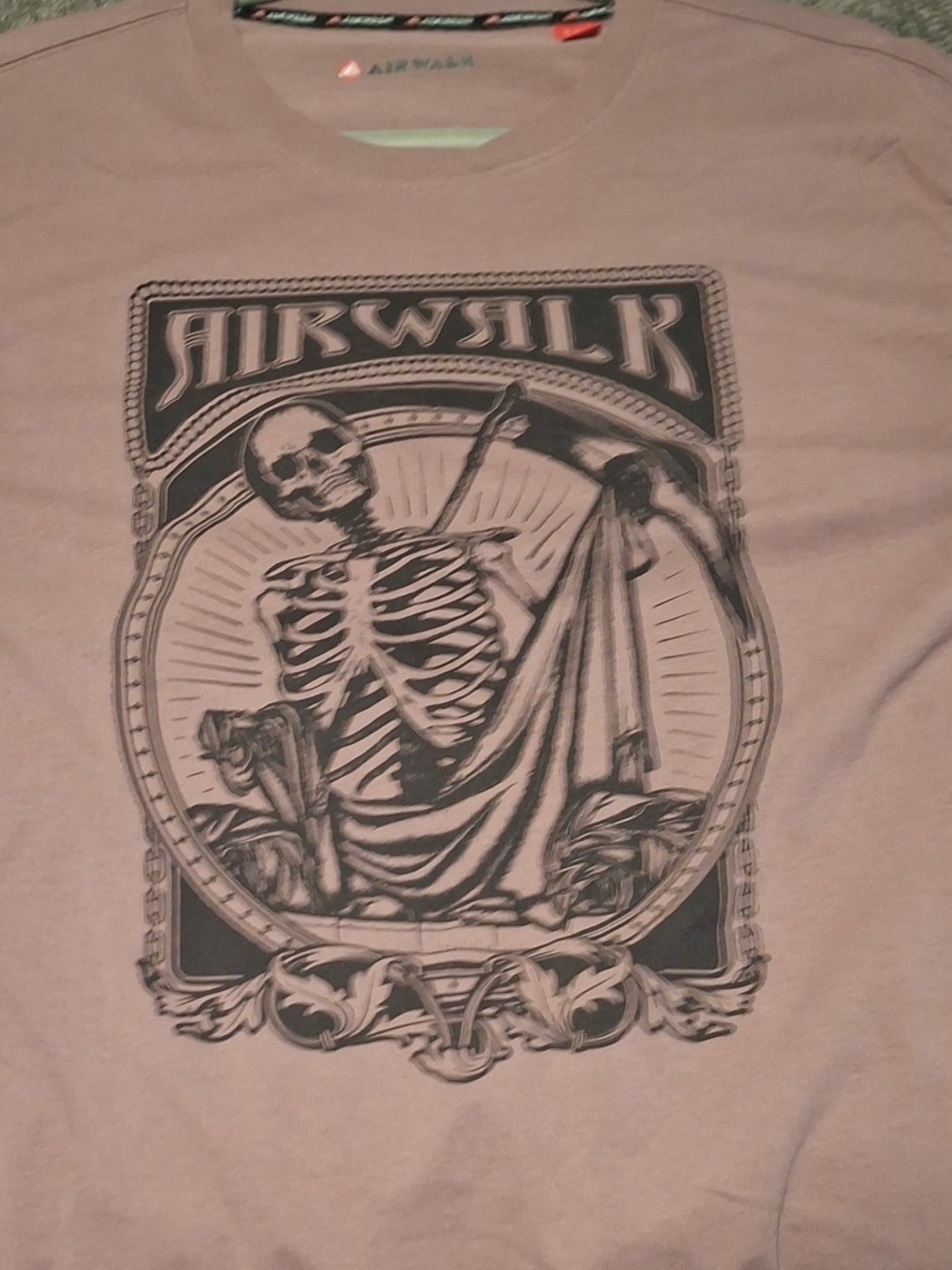 Airwalk Men’s Dusty Rose Short-Sleeve Tee with Black Skeleton Graphic